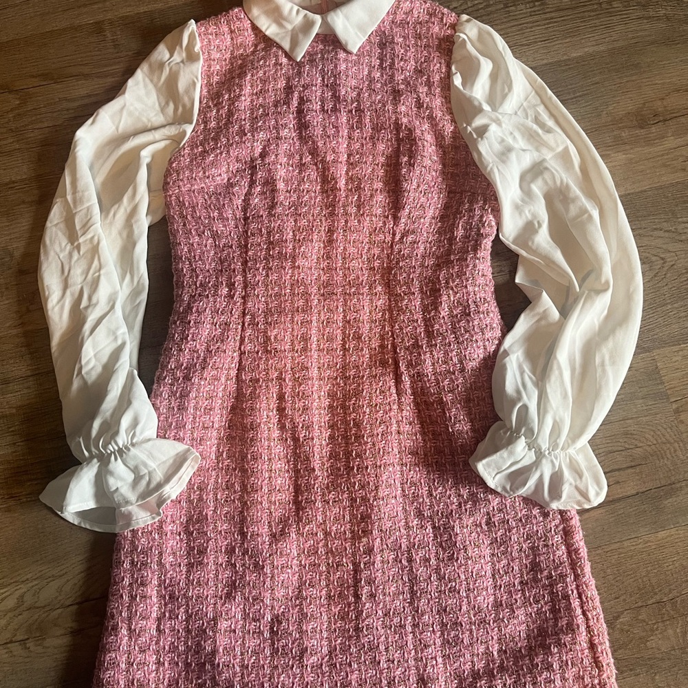 SHEIN Pink and White Dress with Collar